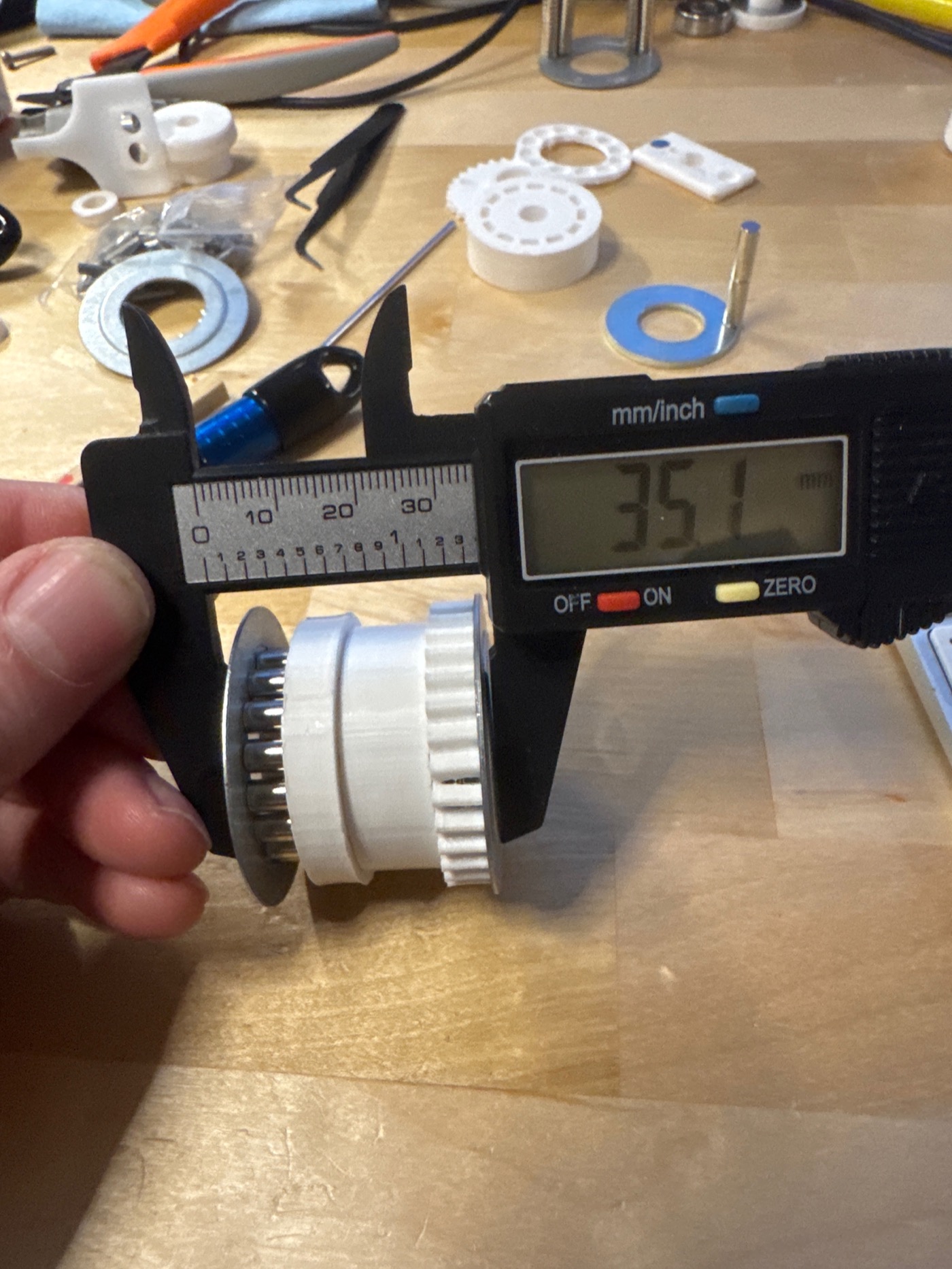 Calipers on a printed gear