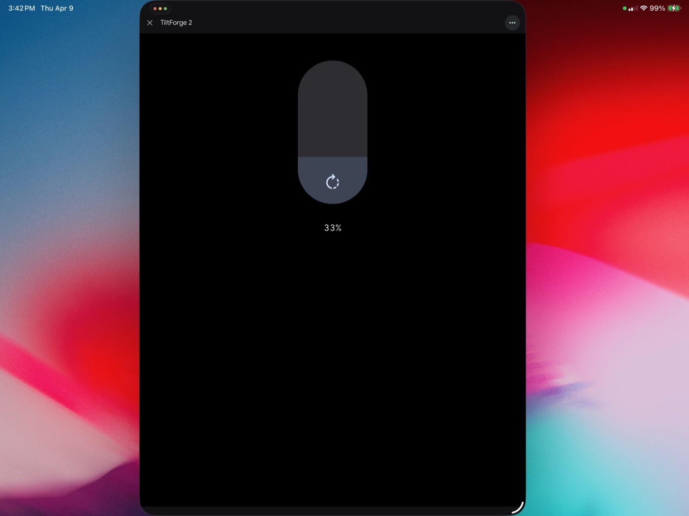 Smart home app showing tilt slider at 33%